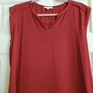 Red V Neck Blouse Sz M